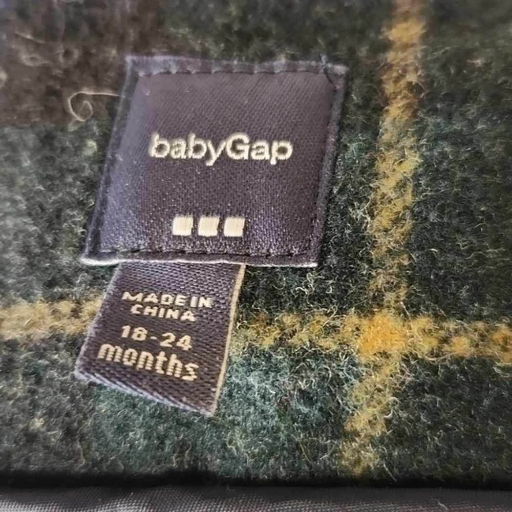 Gap Peacoat Wool‎ Blend Navy Blue Plaid   Interior 18-24 mos Wooden Tie Zipper